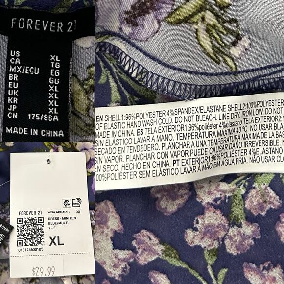 NWT Forever 21 Tiered Purple Floral Print Mini Dress. Size XL - Picture 12 of 13